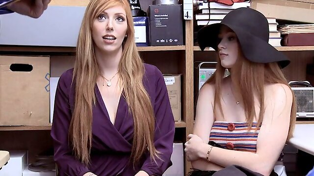 Lauren Phillips & her teen stepdaughter caught shoplifting & fucked by two guards
