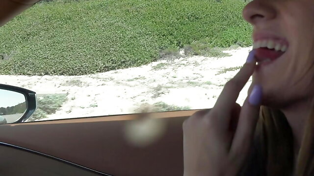 Naughty girl on date gets her pretty pussy rubbed in the car, until she squirts POV (Aubry Babcock