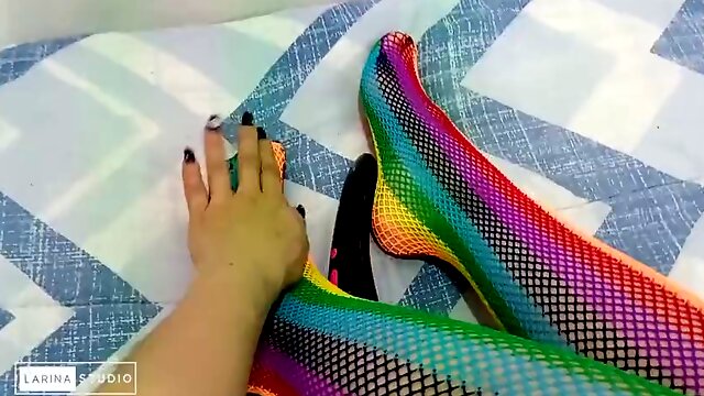 Foot fetish with sexy colorful stockings