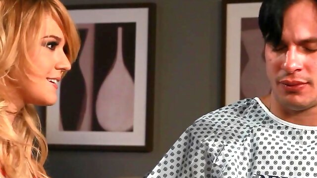 Dirty blonde doctor Bella Banxx loves choking on a hard cock