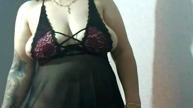 Step mom with big tits in trying on new black lingerie 