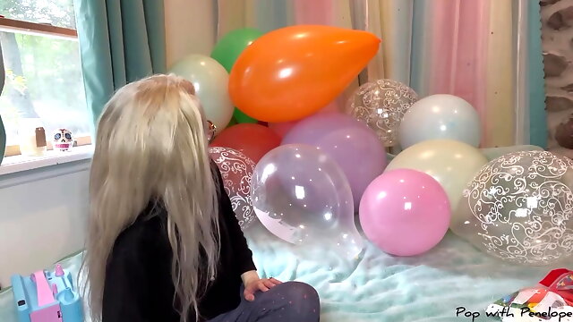 Balloon Fetish, Balloons Popping, Skinny Blonde Solo