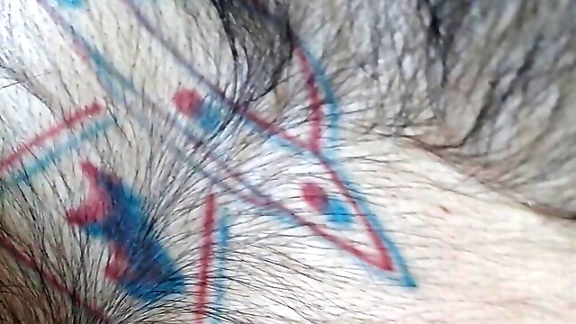 A bear masturbates in various ways before taking a shower