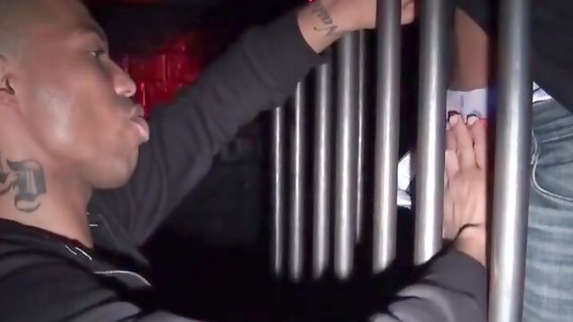 Blindfolded Stud In Cage Fucks Black Bottom In Gay Club