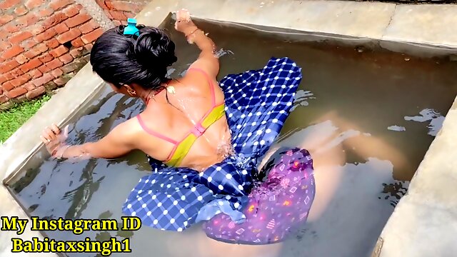 Indian Village Bath, Desi Baths, Desi With Hindi Audio, Cumshot, Outdoor