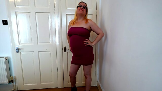 Wife showing off pink clubbing dress 