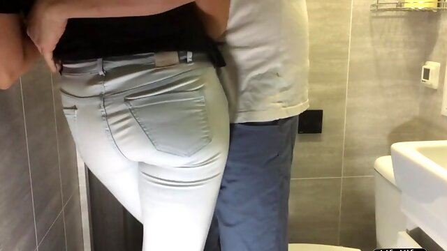 Clothed condom sex in a public toilet with a random Russian whore