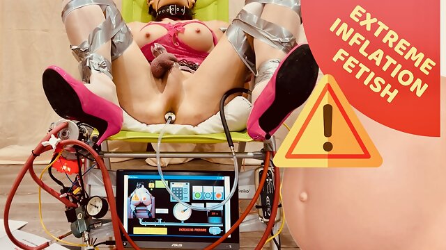 Extreme inflation of the ass with powerful compressors  - selfbondage timer
