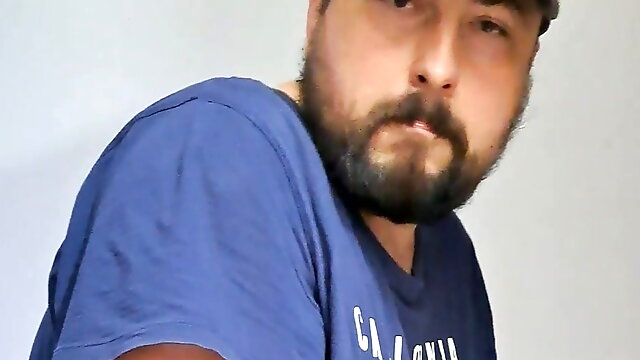 Sexy bearded guy makes a dishwasher for him to rub his cock