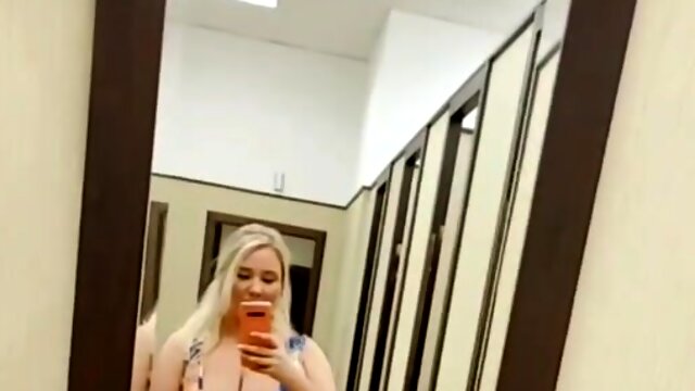 BBW goes solo in a public dressing room