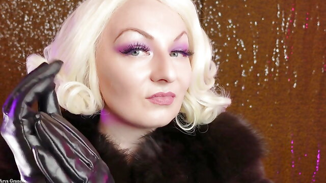 Blonde MILF in Leather Gloves and Fur: Fetish Asmr Free Video of Arya Grander - Pretty Braces Face