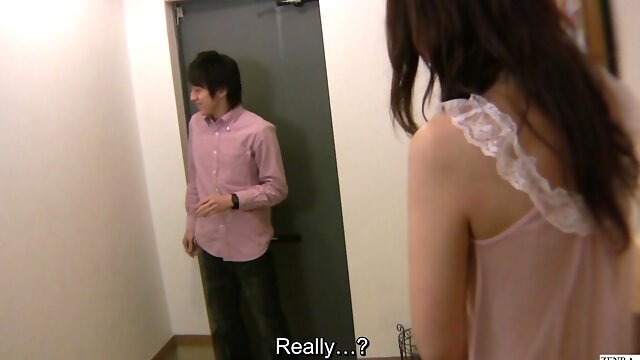 Bashful Japanese MILF answers door nearly naked leading to sex