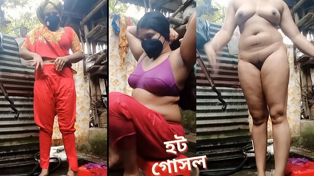 Bangladeshi hot village bhabi in bathroom. Shower naked of desi stunning bhabi.