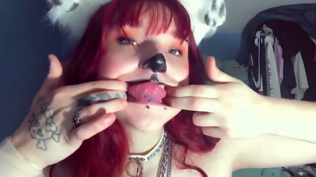 Sexy Red Head Puppy E-girl Pet Play Ahegao Drooling Eye Rolling And Fish Hooking