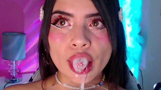 Sexy slut Ahegao with saliva and hot tongue