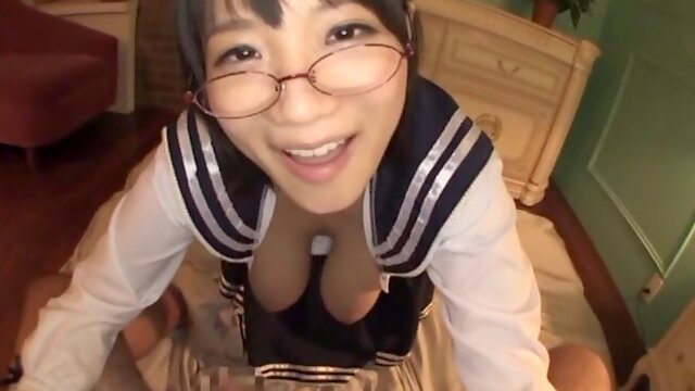 Homemade POV video of a sexy Japanese Kaho Shibuya giving a BJ