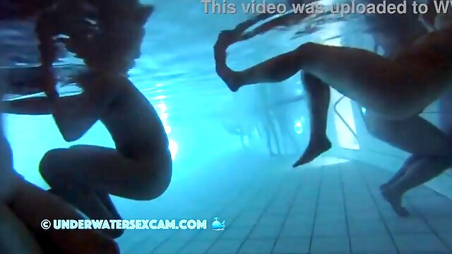 Hidden pool video: jet stream masturbation with water pressure and husband wants to help for underwater sex in public pool