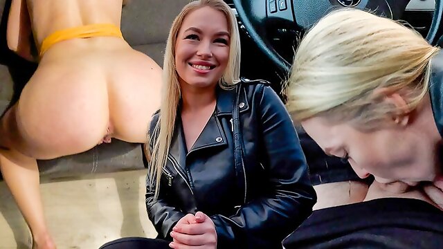 Busty pornstar sucks guy's dick in the car on the first date and let him fuck her