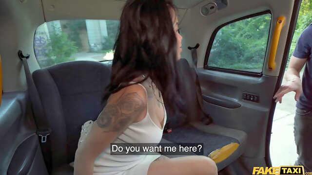 Watch this inked-up stripper give the driver a full-on sex-filled ride in fake taxi