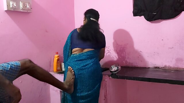 Indian Young Boy, Chubby Indian Aunty, Kitchen, Tamil