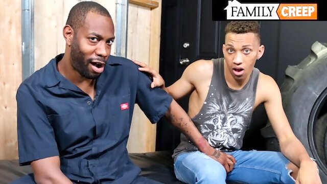 FamilyCreep - Hot Jock Stepson Fucks His Ebony Stepdad For Car Repair