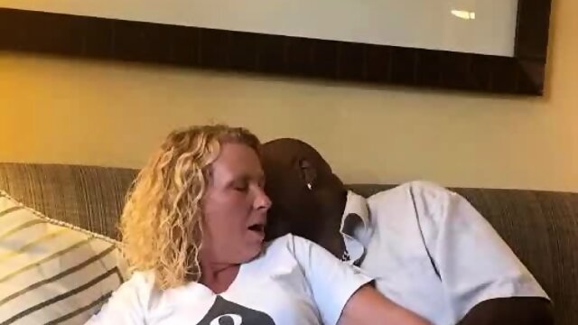 Blonde sucks and fucks fat black dick.
