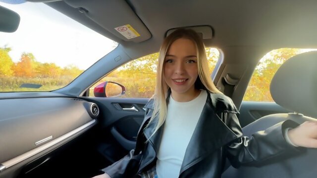 Teen Pick Up, Schoolgirl In Car, Car Blowjob Cum, 18, School Uniform