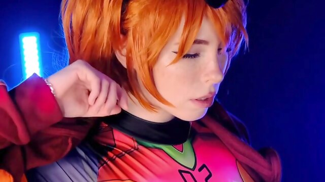 Asuka Langley hot blowjob and cum swallowing from teen slut