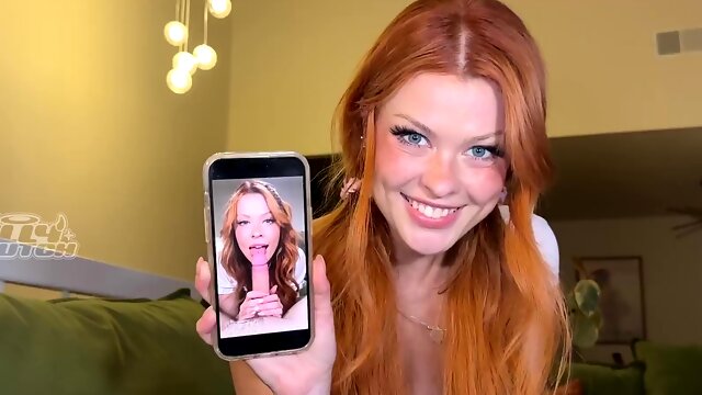 Redhead hottie turns on her BF and pleases his dick