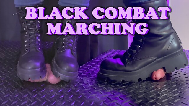 Black Combat Marching over Cock and Balls - TamyStarly - Bootjob, Shoejob, Ballbusting, CBT, Trample, Trampling