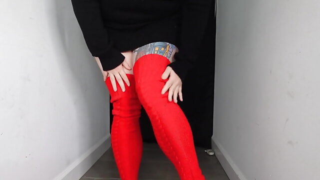 Red Thigh High Socks JOI Cableknit Socks Fetish