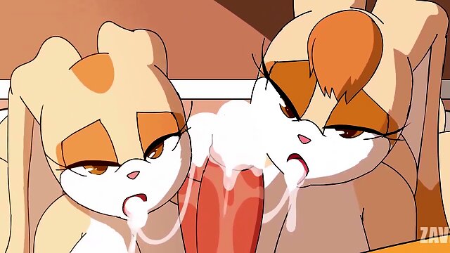 Horny Tails satisfies the hot holes of rabbits with two cocks at once. Hot animation.