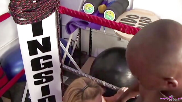 Sara Jay distracts the black boxer with her milf white melons and thick booty cheeks