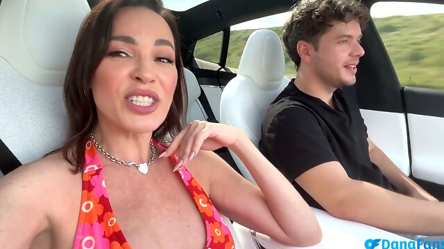 Best friends steamy Mom Dana DeArmond Tesla autopilot ride with Luke Cooper