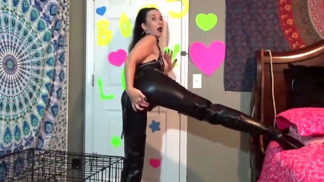 Solo mistress wearing latex shows her tits while talking dirty by Femdom Austria