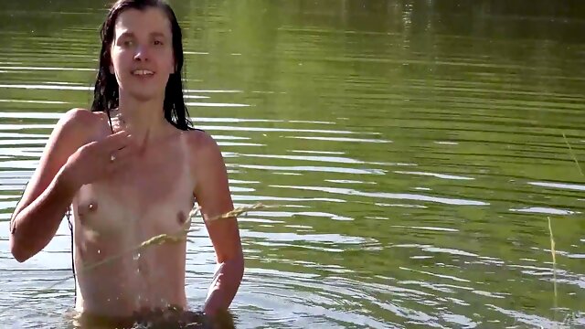 Swimming Naked, Lake, Hairy Pussy Outdoors, Small Tits