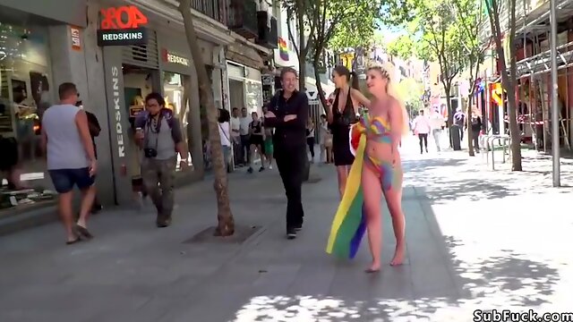 Steve Qute, Sienna Day And Tina Kay In Painted Body Full-bosomed Blond Disgraced In Public