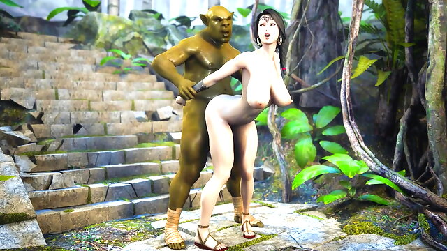 Busty Asian Warrior Fucked by Big Cock Orc in the Woods