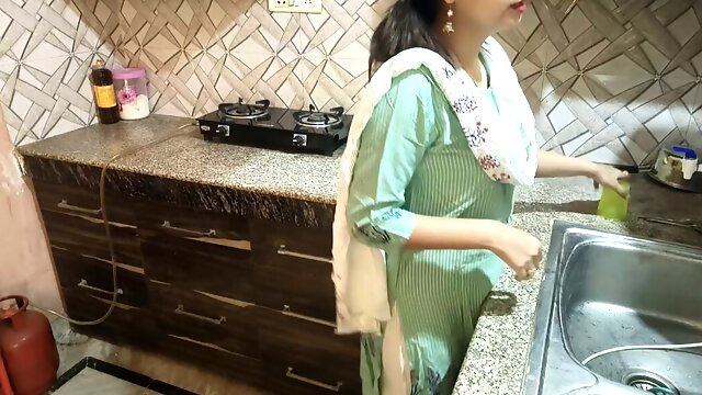 Desi sexy stepmom gets angry on him after proposing in kitchen pissing 