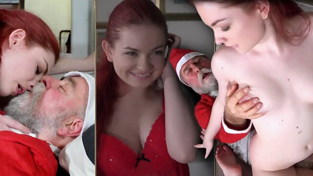 Santa fucks a pretty little redhead in her sweet tight pussy for Xmas