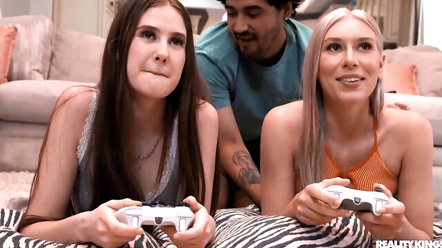 Gamer Roomie Cucks GF Athena Heart & Rico Hernandez in HD Lesbian Realness