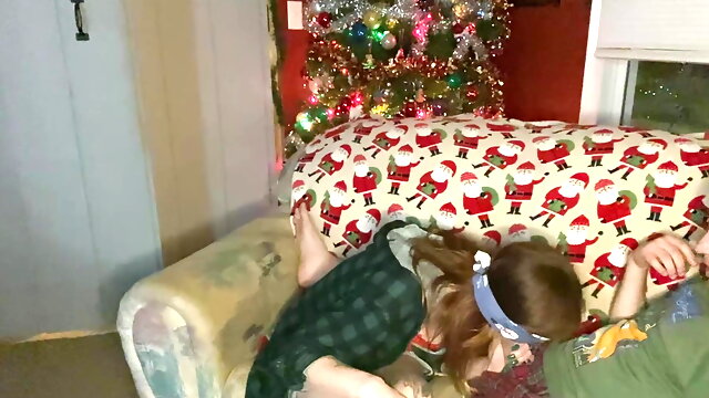 Babyybut gets a tricked into a surprise Christmas present from her step bro blindfolded.