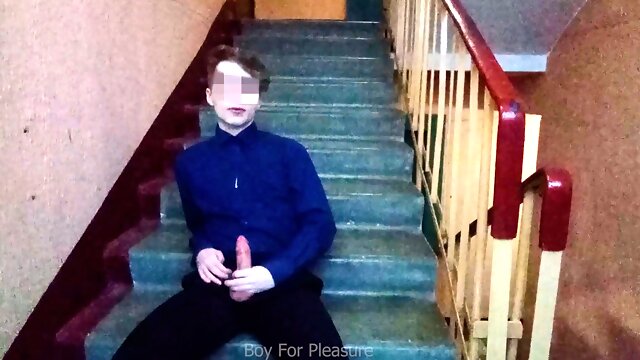 Public jerking off on the stairs after school