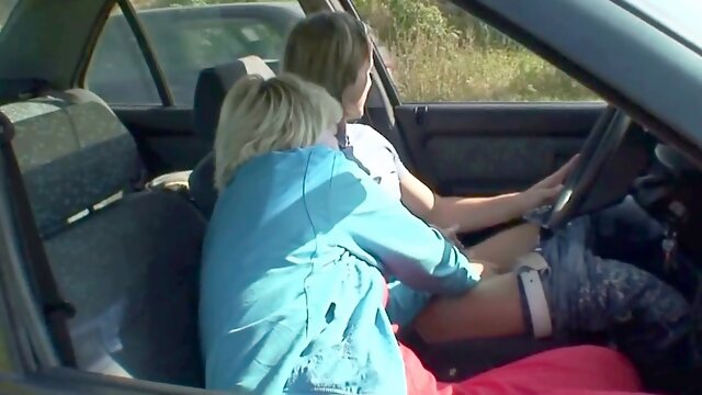 Picked up old platinum-blonde rides his thick boner roadside