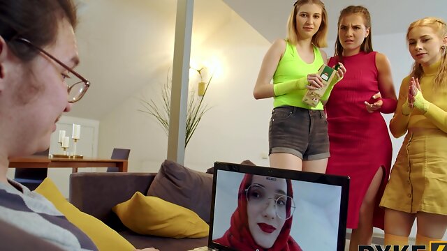 Nerd watches while three hotties have lesbian sex - Lina Leps