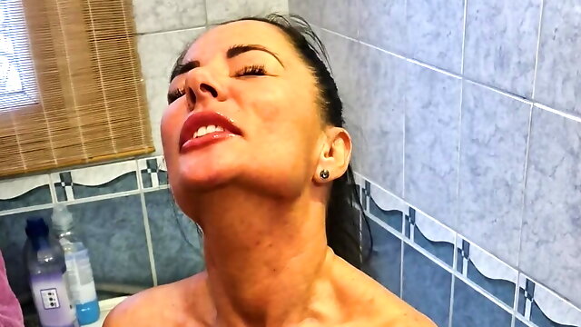 Toilet Masturbation, Solo Dildo Riding, Purple Dildo, Solo Shaved Pussy, Hungarian