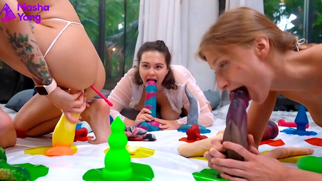 Lesbian Anal Twister Sex Party Anal Orgasm Huge Dildos Squi
