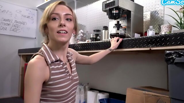 Camsoda-Skinny teenager barista rubbing vagina at work
