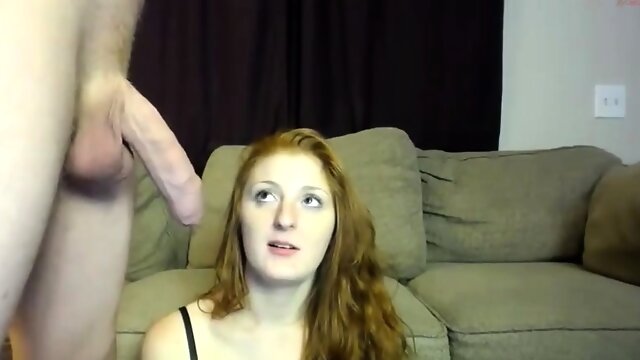 Amateur Redhead Gives Blowjob and Gets Cum In Mouth