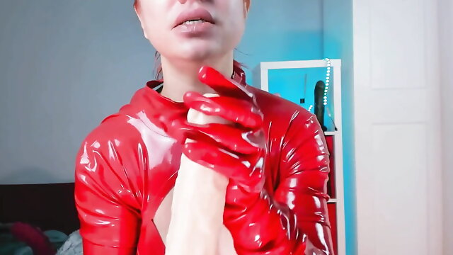JOI: Red Latex Catsuit Red Latex Gloves